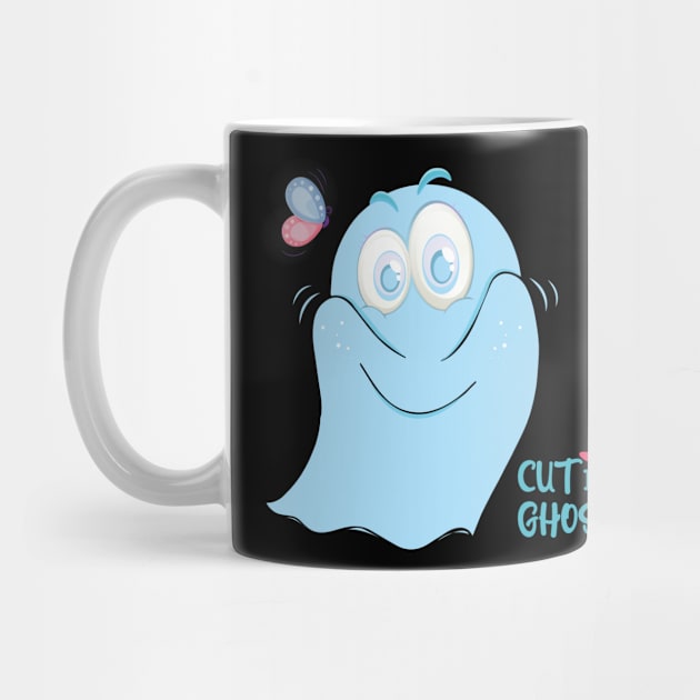 Cute funny ghost halloween with butterfly by Qprinty